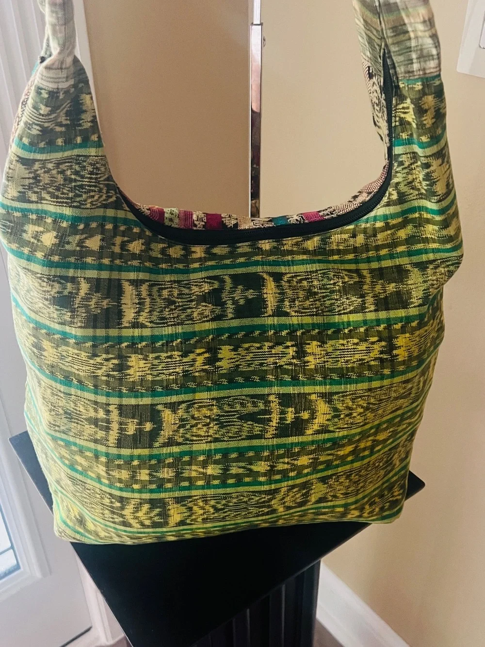 Boho Embroidered Floral Tote Bag - Green Multicolor
